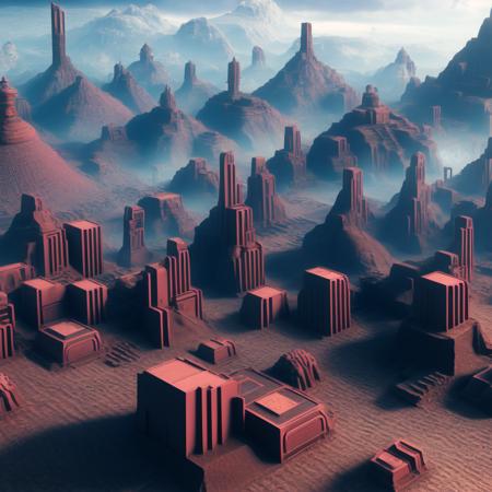 photo (alientemple:1) a computer generated image of a futuristic city with mountains and clouds <lora:AlienTemple_LoraBooth:1>