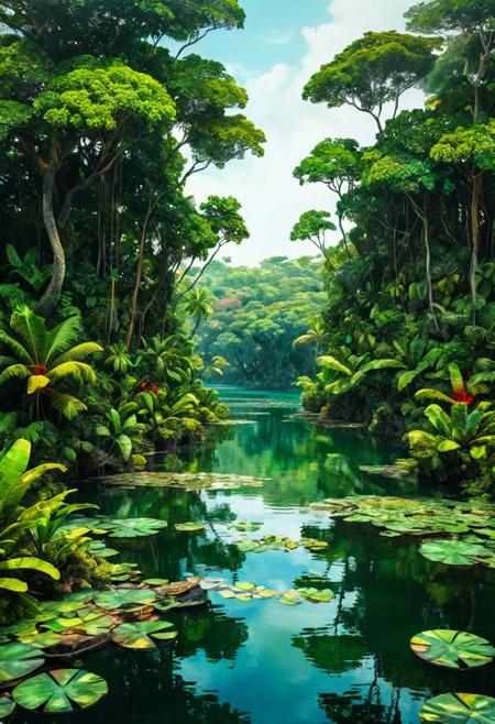 Cartagena colombia, forest, vegetation, lake (masterpiece, ultra high quality), uhd, cubism, high tech, photorealistic watercolor, light background, abstract cubist art, caustics, filigree, shiny, beautiful and perfect composition, ultra detailed environment, encaustic paint, alcohol ink, particles, tetradic colors, luminism, chiaroscuro