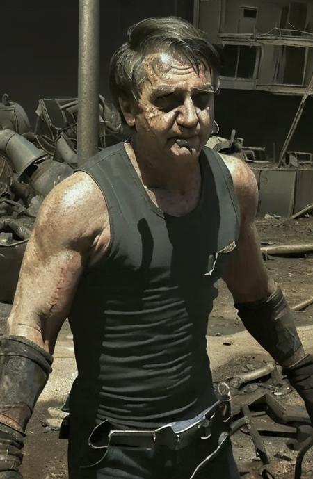 photograph of a big, strong, man, tanktop, biceps, bolsonaro, (veiny), post apocalyptic, fallout