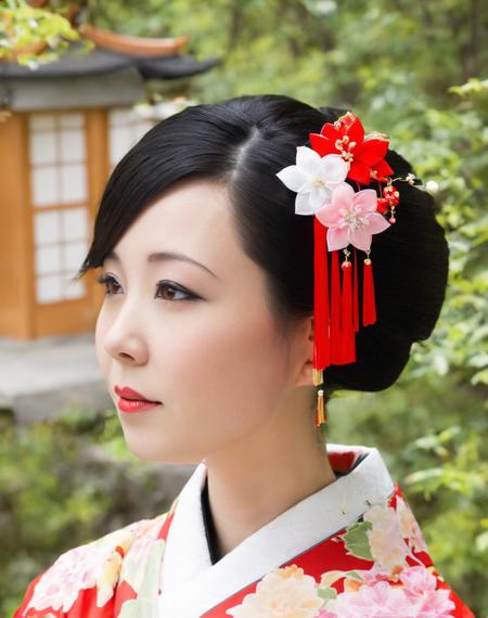 kanzashi headwear, kimono  wearing kanzashi headwear