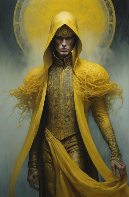 the king in yellow, mist, style of Karol Bak, style of Clint Cearley,