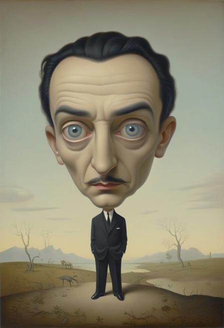 A lowbrow portrait of Salvador Dali, lowbrow, lowbrow-xl, surrealistic, absurd, bizarre, eerie, fanciful, fantastic and ludicrous