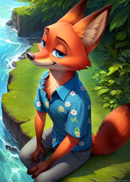 uploaded on e621, by Barbara Takenaga, by Harriet Backer, by Thomas Benjamin Kennington, by Einshelm,
solo (((wildlife feral))) (((nick wilde))) with ((neck tuft)) and (fluffy tail) and ((clear navy blue eyes)), ((full-length portrait)), BREAK,
((wear green and blue hawaii floral shirt with grey pants)), (detailed by Bonifasko feral fox), (detailed lighting), (detailed fur), (detailed skin), BREAK,
((sitting at island with plant and water)), (cinematic lighting), ((detailed background)), ((looking at viewer)), (((high-angle view))), (((three-quarter view))), (half body shadow),
[backlighting], [crepuscular ray], [detailed ambient light], [gray natural lighting], [ambient light on the belly], (higher wildlife feral detail),
[realistic proportions], [explict content], [sharp focus], (questionable content), (shaded), ((masterpiece)), BREAK