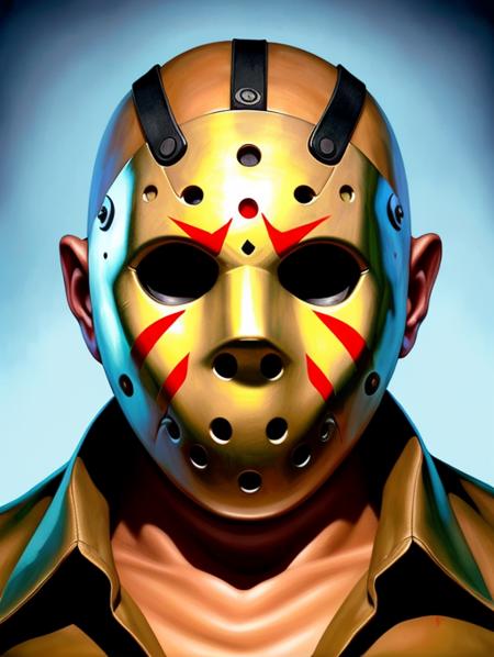 medium full shot, pt3jasonvoorhees-2250, looking at viewer, amazing high detail oil painting, photorealistic, masterpiece