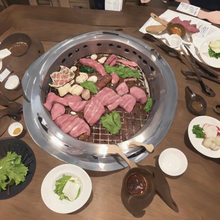 masterpiece, best quality, ultra-detailed, illustration,
smokeless_roaster, grill, japan, tongs, scenery, chair, plate, box, table, bowl, yakiniku, realistic, 
 <lora:smokelessroaster_V21:1>