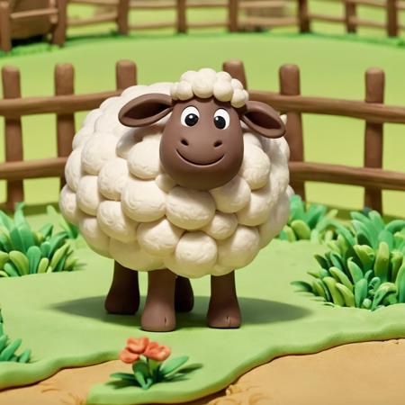 A sheep in a farm,
,Clay Animation, Clay, <lora:ClayAnimationPash:1>