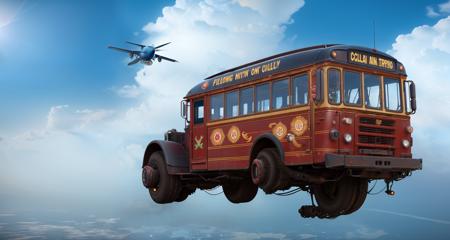 flying bus <lora:Retro-Futurism_v2:0.7>, (photorealistic:1.3), best quality, ultra high res, intricate details