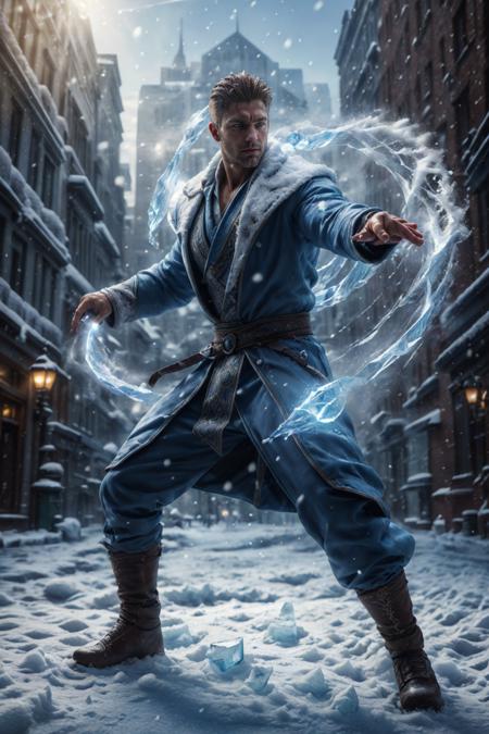 ice-flurry, snow ice-shard, ice, crystal magic, cryokinesis, dynamic pose, fighting stance, casting spell