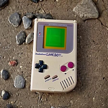gameboyclassic, on the stone floor, <lora:Classic_Game_Boy:1>