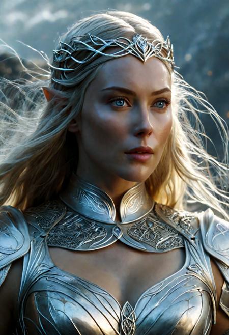 High resolution ultra-realistic of Beautiful Galadriel, 8k, capturing the intensity of the moment, cinematic lighting, standing on a bloody and turbulent battlefield in a bloody battle, wavy blonde hair, realistic dirty pale face, realistic blue eyes, beautiful hourglass figure, burning in a fantasy Town, intricately designed iron white-silver armor, fantasy Lord of the Rings Aesthetic, perfect athletic figure, beautiful Galadriel, ultra realistic, cinematic style, vigorous and seductive. beautiful firm Breasts, athletic figure, dark fantasy style, dramatic lighting, wet and sweaty skin, dirty skin, athletic figure, dark fantasy, dramatic lighting, Greg Rutkowski style, Galadriel on in armor, hyper-detailed, hyper-realistic, natural light, extremely intricate details, masterpiece, epic, bright colours, Attractive 21 old years elf girl, Attractive, sharp focus, digital painting, Photograph Taken on Nikon D750, Alphonse Mucha, 8K, athletic figure, Hyperdetailed, hyperrealism, Attractive, Attractive bust girl, asymmetric balance