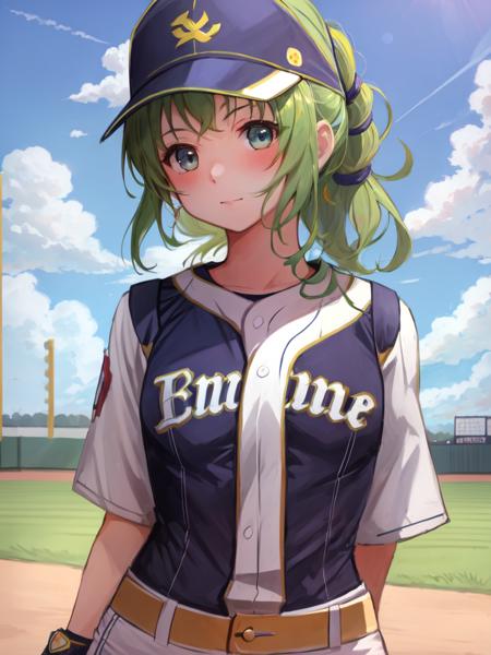 <lora:Larachel_FE-10:0.85>, larachel fe, 1girl, solo, breasts, looking at viewer, blush, medium breasts, (baseball uniform:1.5), baseball cap