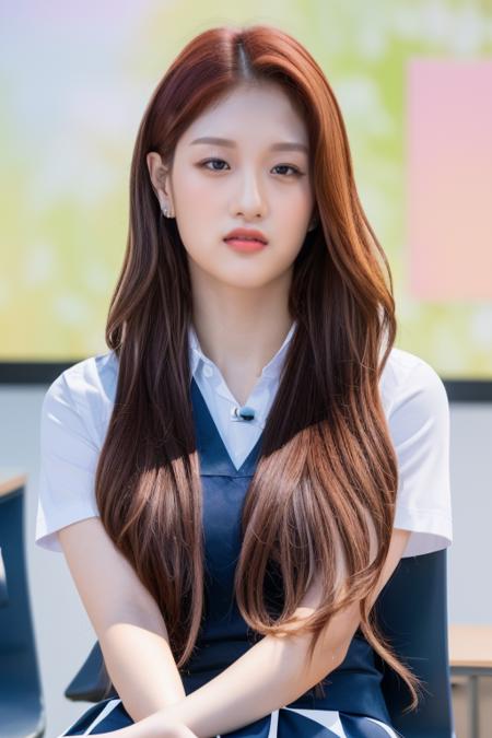 <lora:fromisSeoyeon:1>,Seoyeon,RAW photo,physically-based rendering,(8k, best quality, masterpiece:1.2),(full body shot:1.2),octane render,extremely detailed CG unity 8k wallpaper,studio soft light, rim ligh,in classroom,sunlight,(school uniform:1.5),hyper realistic detail shiny skin,ultra detailed,(ultra realistic:1.5),(looking at viewer:1.2),(intricate:1.2),(photorealistic:1.4),chair,desk,1girl,(skinny:1.3),1girl