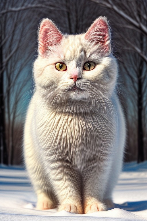beautiful, ((masterpiece, best quality, intricate details:1.2)), white persian cat on a snowy day, highres, realistic, UHD, sharp focus, mesmerizing, ultra detailed, high texture resolution, ((breathtaking)), photorealistic, 64k, crisp colors, 32 bit colors, dynamic angle, dynamic light, digital drawing, concept art, amazing composition