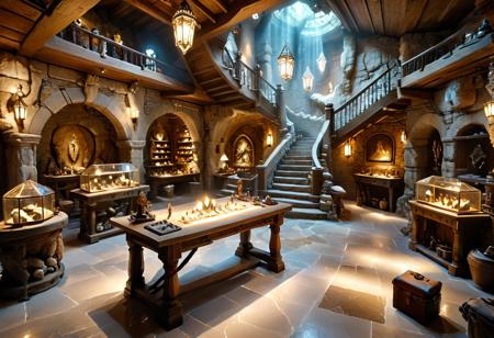 score_9, score_8_up, score_7_up, score_6_up, score_5_up, score_4_up, scenery, photorealistic, fantasy, nature, highly detailed, 
BREAK;
(masterpiece:1.2), (best quality,:1.2), 8k, HDR, ultra detailed, ((photorealistic)), stunning, untamed paradise, atmospheric effects, professional light, cinematic lighting, fashion photography, ambient lighting, atmospheric effects;
A highly detailed isometric map of a archeology shop, featuring a large white quartz main hall with sturdy white oak counter,displays were properly organized with trinkets, artifacts and items from all over the continent, Include archeology-themed decorations like various trinkets, rings and crystals behind displays, Add a few scattered adventurer belongings: backpacks, swords leaning on chairs, and a map unrolled on one table. To the side, place a staircase leading upstairs to private rooms. Include wooden and white quartz beams and torch lighting for a warm, cozy glow. All elements should be highly detailed and visible. The background should be transparent with clear, crisp edges for easy integration. No modern elements, strictly medieval fantasy aesthetic.
.detailxl,negativeXL_D, midjourneyv6.1,