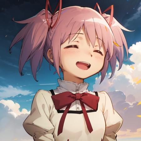 1girl, solo, madoka, happy, <lora:madoka-000003:0.8>