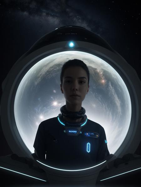 (Futuristic sci-fi, high-tech, space-age, innovative, science fiction:1.69) (A beautiful woman, Grove of Stars) (HDR (High Dynamic Range), vibrant colors, high contrast, detailed, UltraHD, 8K, cinematic, 80mm, high detail, bokeh)