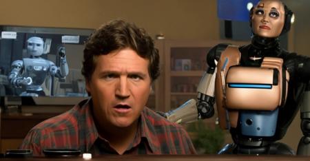 tuckercarlson person, in a movie (((scene with a robot))). Compassionate,Empathetic,