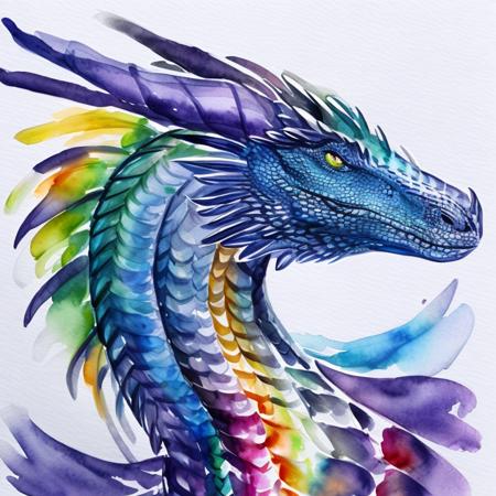 water color portrait of an elegant colorful dragon