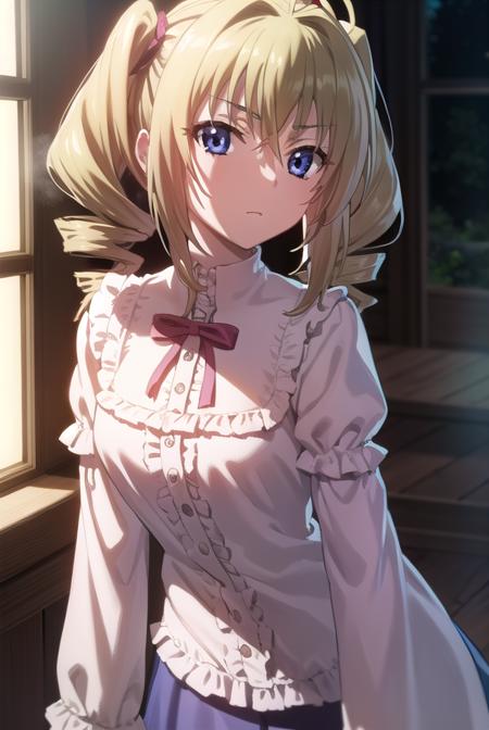 ravelphenex, <lora:ravel phenex anime s1-lora-nochekaiser:1>,
ravel phenex, blue eyes, blonde hair, twintails, drill hair, antenna hair,
BREAK dress, bow, pink dress, puffy sleeves, long sleeves, frills,
BREAK indoors, classroom,
BREAK looking at viewer, (cowboy shot:1.5),
BREAK <lyco:GoodHands-beta2:1>, (masterpiece:1.2), best quality, high resolution, unity 8k wallpaper, (illustration:0.8), (beautiful detailed eyes:1.6), extremely detailed face, perfect lighting, extremely detailed CG, (perfect hands, perfect anatomy),