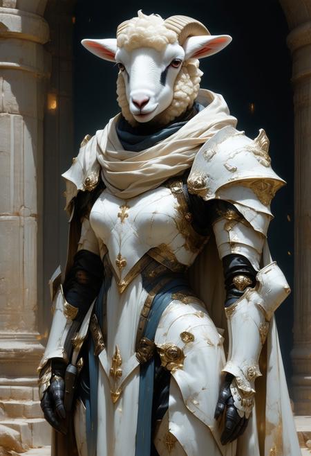 Human::lamb::ram <hybrid> armor clad warrior
<lora:FLUX-daubrez-DB4RZ-v2:0.55> <lora:Sinfully_Stylish_.02_for_FLUX:0.35> <lora:dystopia:0.6>
