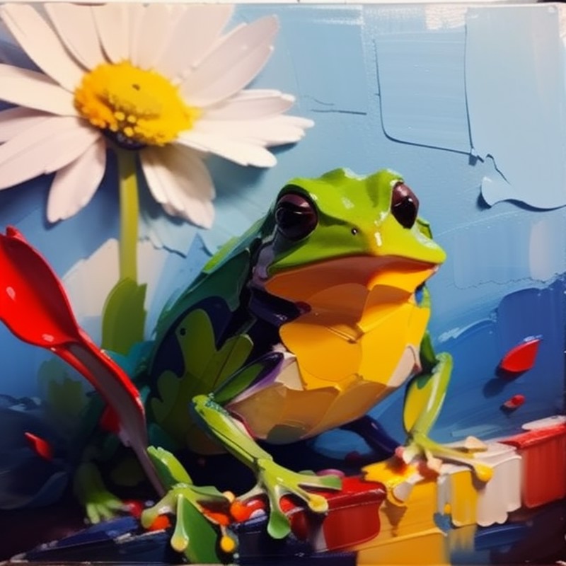 <lora:impasto painting:1>impasto painting, paint, frog, vrubel, yrina yrmolova