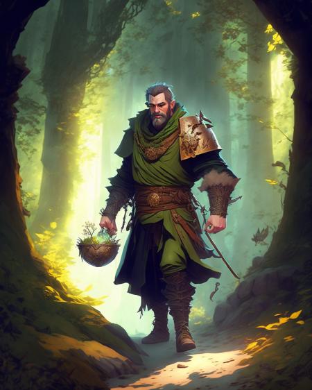 a king walking through a dark forest holding treasure, character, by advntr