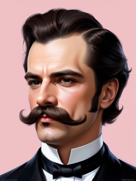 man, mustache, sideburns, high quality, masterpiece, digital painting, portrait