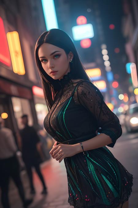 (extremely intricate:1.2), (realistic), photo of a girl in a bustling metropolis, weaving through crowded streets and dark alleyways, close up, Detailed clothes, green eyes, flowing hair, determined expression, shiny glossy skin, subsurface scattering, (sharp:0.7), amazing fine detail, Nikon D850 film stock photograph Kodak Portra 400 camera f1.6 lens, rich colors, lifelike texture, dramatic lighting, urban environment, skyscrapers, neon signs,  dynamic composition, unreal engine, trending on ArtStation, cinestill 800 tungsten, volumetrics dtx, (film grain, blurry background, blurry foreground, bokeh, depth of field, motion blur:1.3),<lora:GoodHands-beta2:1>