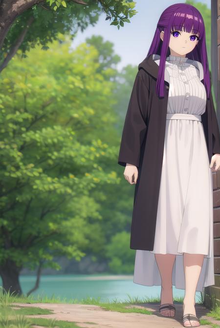 fern, <lora:fern-lora-nochekaiser:1>,
fern, long hair, bangs, (purple eyes:1.1), purple hair, sidelocks, blunt bangs, bright pupils, half updo,
BREAK shirt, dress, jacket, white shirt, open clothes, hood, white dress, hood down,
BREAK looking at viewer, upper body, (full body:1.2),
BREAK outdoors, sky, nature,
BREAK <lyco:GoodHands-beta2:1>, (masterpiece:1.2), best quality, high resolution, unity 8k wallpaper, (illustration:0.8), (beautiful detailed eyes:1.6), extremely detailed face, perfect lighting, extremely detailed CG, (perfect hands, perfect anatomy),