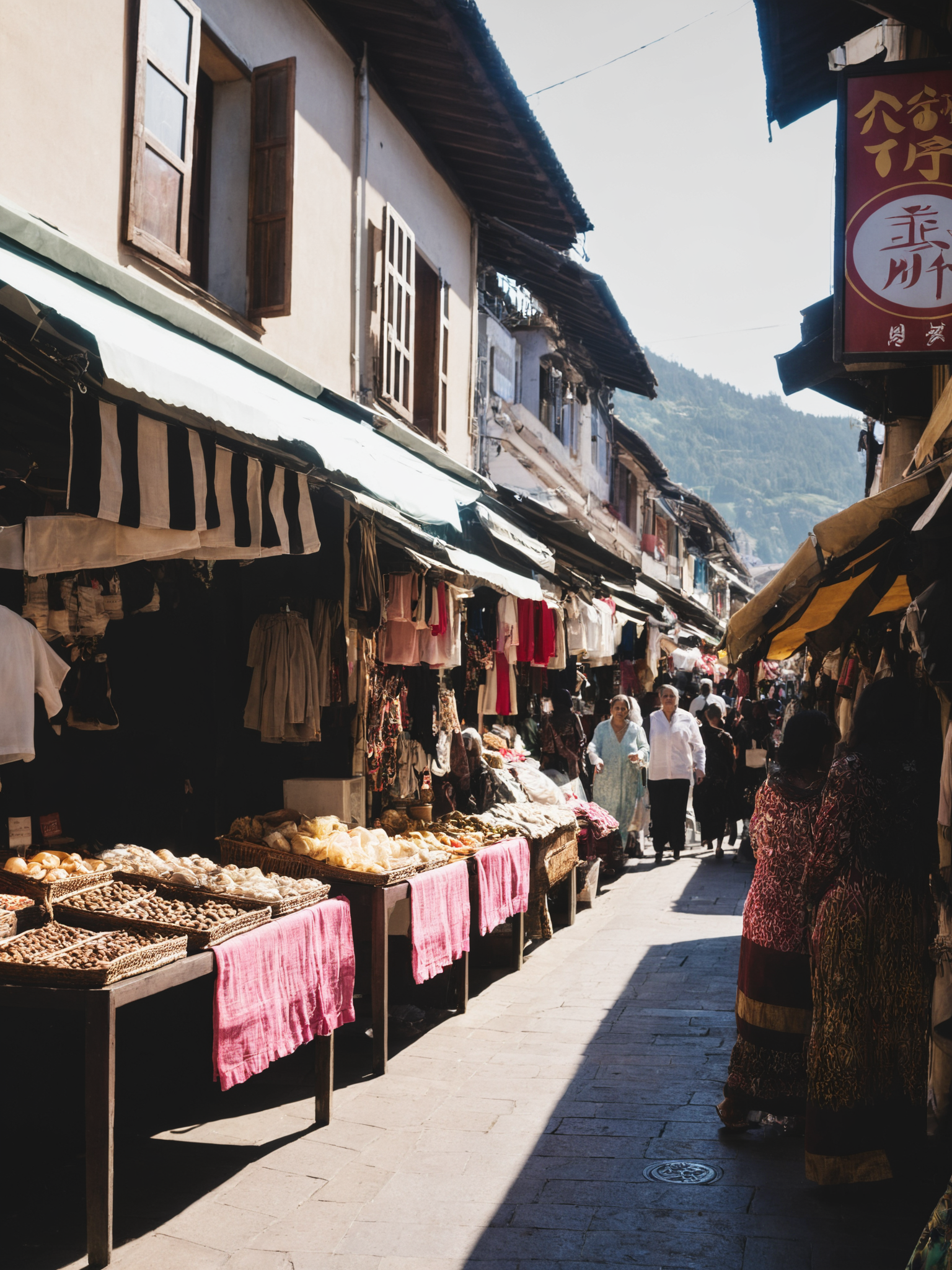 photograph of  a street with many open air shops <lora:add-detail-xl:1.9>