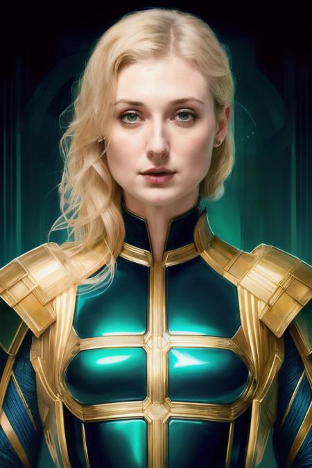 portrait photo of elizabethD1 ,(blue and green striped shirt), (dirty blonde hair), alluring portrait, intricate, highly detailed, digital painting, artstation, concept art, naughty, sharp focus, cinematic lighting, illustration, art by artgerm and greg rutkowski, alphonse mucha, cgsociety