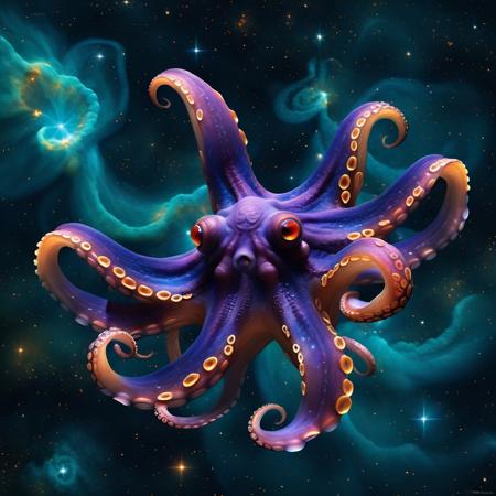 mad-nbla, huge octopus nebula, ultra realistic, complementing tones