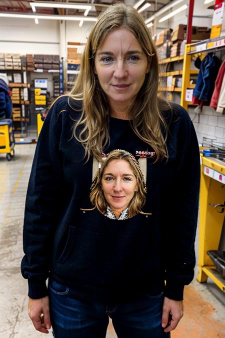 <lora:VC:1.0> masterpiece, best quality, detailed face, 1girl, realistic, solo, a 40 year old, mature,  v1873c, long_hair, blonde_hair, in a hardware shop, drills, mechanical, jumper, jeans
