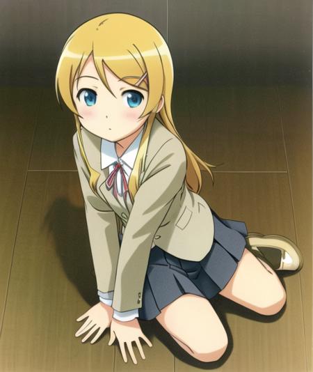 <lora:kirino:0.5>,kirino kousaka,(blonde hair),very detailed ,highres,(masterpiece_1.0),(best quality_1.0),(seiza),(body in frame),((on knees)),((kneeling)),thigh highs,1girl, full body,pleated_skirt,short  black skirt,perspective from above,looking at viewer