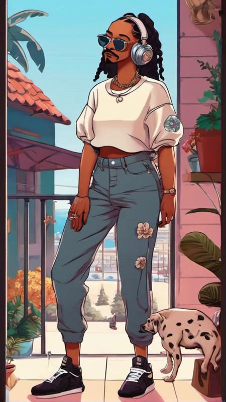 A full body shot of sexy Snoop dogg as a Lofi Girl <lora:SDXL-LofiGirl-Lora:1>, Very detailed, clean, high quality, sharp image