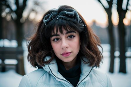 christycanyon detailed and realistic fashion portrait of a beautiful happy woman , long thick hair, wearing winter jacket, alps, snow, staring at camera, chapped lips, soft natural lighting, portrait photography, magical photography, dramatic lighting, photo realism, ultra-detailed, intimate portrait composition, Leica 50mm, f1. 4, hi detail, sharp focus, perfect lighting, awesome, dslr, 4k high quality. extra detail, extra sharp, magical, perfect moment, natural skin, pores