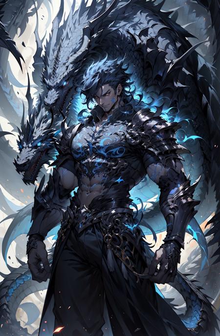 1boy,a man with a dragon like head and a sword in his hand,standing in front of a dragon like background,abs,armor,black pants,dragon,glowing,jewelry,male focus,muscular,night,pants,pectorals,standing,teeth,veins,wings,
<lora:deamonXP_v1.1-000015:0.8>,, ((best quality)),((masterpiece)),((highres)),((detailed)), original, extremely detailed 8K wallpaper,intricate details, hyperdetailed, hyper quality, high detail, ultra detailed,perfect lighting,, anime,comic,game CG,