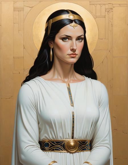 [in style of Will Barnet: in style of Dave Gibbons: 0.5], Athena, goddess of wisdom, strategic, wise, guiding heroes with her divine intellect <lora:xl_more_art-full_v1:0.5>