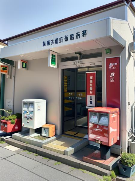 masterpiece, best quality, ultra-detailed, illustration,
JPO, scenery, vending machine, chinese text, clock, door, trash can, sign, building, shop, air conditioner, outdoors, window, plant, road, Post box
 <lora:JapanPOST:1>