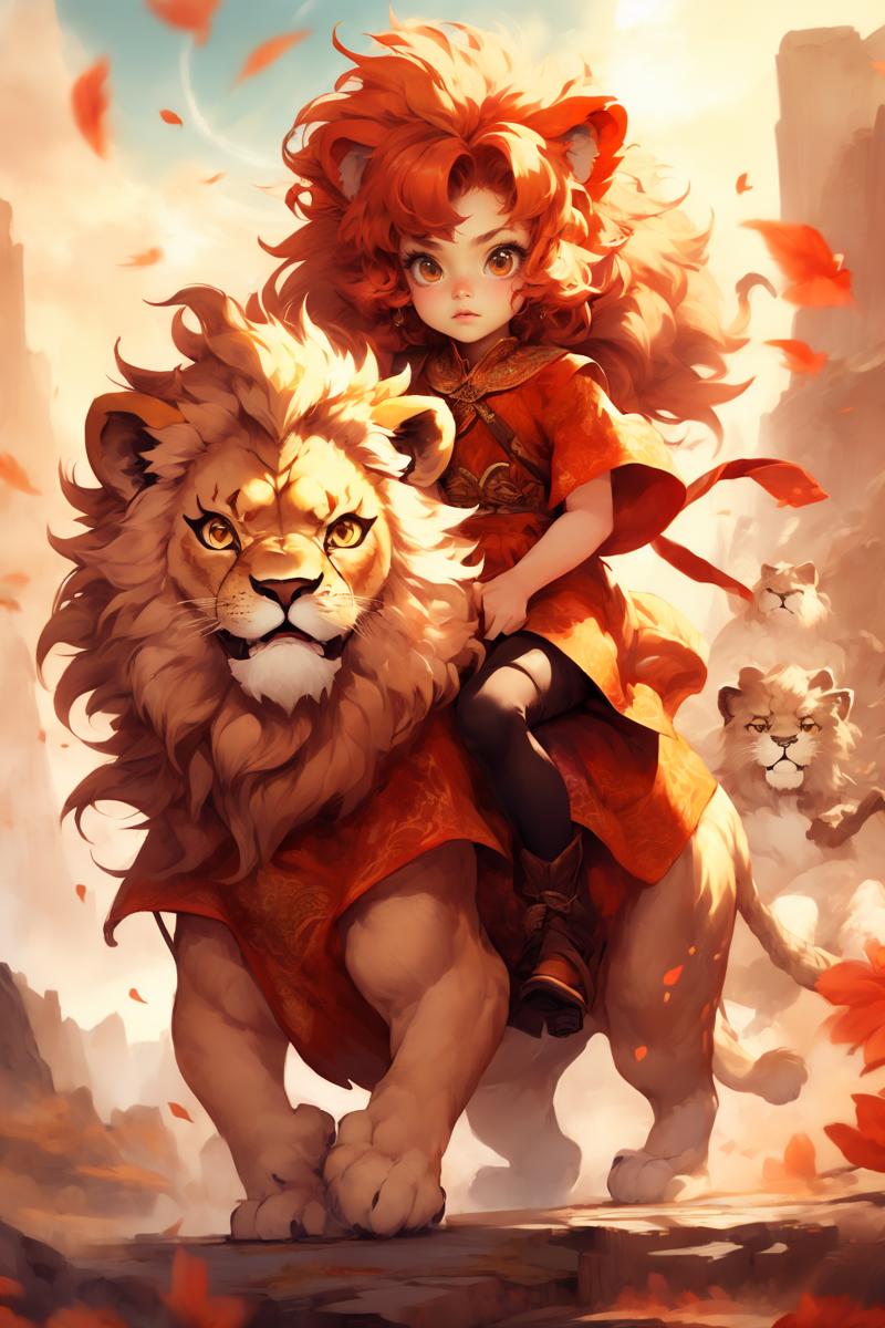 red anime lion girl