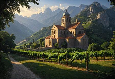Epic landscape, exceptional quality, masterpiece, extremely detailed, professional art, professional painting, extremely delicate and beautiful, dynamic, superb lighting, perfect shading, professional shading, depth of field, soft sidelight, elegant, magnificent, highly detailed, long shot, uncropped, pure genius, absolutely perfect, breathtaking,
Steel Vine Monastery