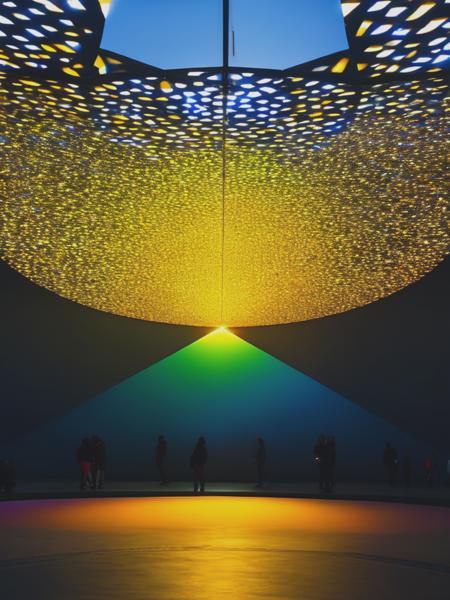 <lyco:OlafurEliasson:1.0> High-resolution, wide-angle portrayal in the style of Olafur Eliasson, capturing a world where the environment is constructed entirely of dynamic, ever-changing prismatic light, visualized with a contemporary, light-based aesthetic, and volumetric lighting for a sense of depth and color dispersion.