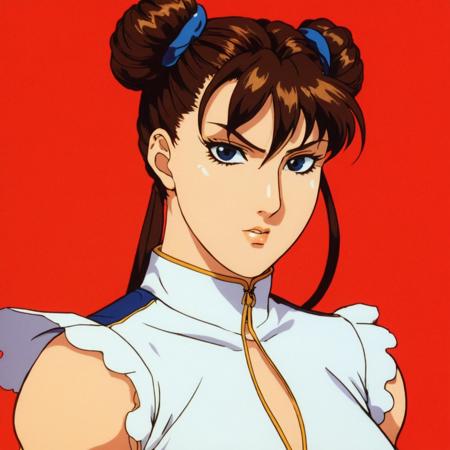 manga style art of  <lora:street fighter style xl v1:0.9>
Chun-Li In 1990's cartoon style a woman with a ponytail and blue eyes, perfect image, perfect body, perfect anatomy, sharp image, detailed image, cinematic cartoon style, high quality cartoon color style, street fighter style, Chun-Li style, closeup, solo, brown hair, hair between eyes, brown eyes, parted lips, gradient background, portrait, red background, retro artstyle, hair bun, parody, style parody, anime coloring, close-up, bangs, gradient, 1990s (style), 1980s (style), black eyes, braid, vibrant, high-energy, detailed, iconic, Japanese comic style, manga