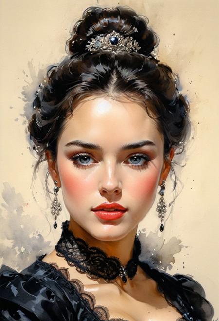 Natalie Portmann, victorian era hungarian female xix century female, pretty features, Wadim Kashin, James Gurney, Ink, splash art", amazing beauty , Royo, Bak, hyperdetailed Splash artmodern European ink painting,