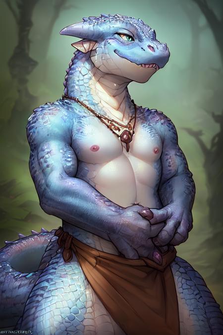 dark fantasy art, uploaded on e621, anthro, nsfw, furry, explicit, explict, (by mrsafetylion, mrjimmydafloof, kabier, jasonafex), ((kobold)), high res, ((detailed realistic image)), (detailed eyes, expressive eyes), impasto impressionism, insane details, soft, cinematic lighting, (hyper realistic scales:1.3), (detailed scales:1.2), pupils, (full body view), (scale covered body),  (athletic:0.8), (chubby:1.1), (kobold face), (kobold features), (expressive face, detailed face), (smirk), (realistic quality:1.3), photographic quality, <hypernet:furry_2:1>, nipples, belly button, (posing), full color, (3d:1.3), leering, kemono, (smaller male:1.5), loincloth, spear,