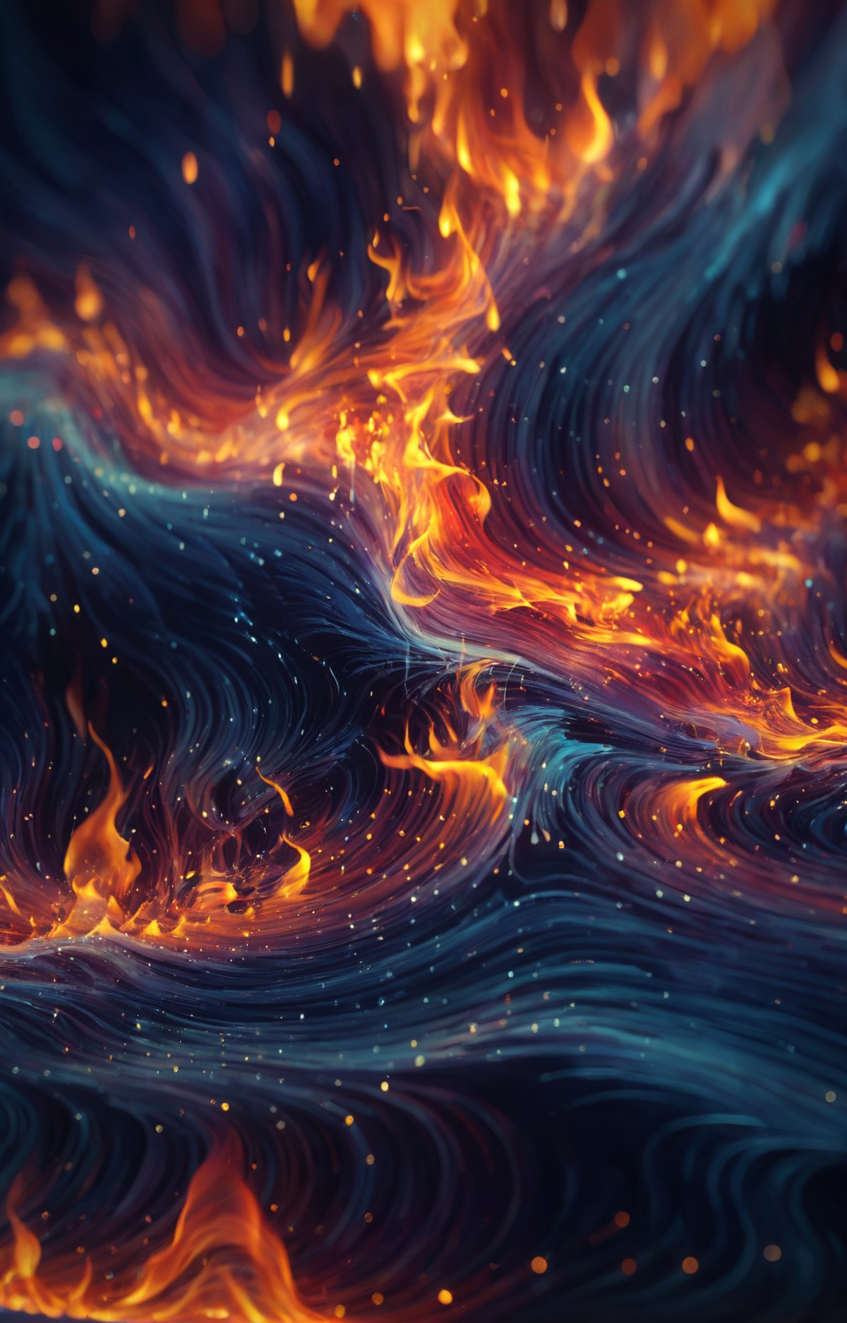 triadic colors, digital painting BREAK a burning old height map, a fiery and turbulent landscape, <lora:SDS_Particle_Flow:...