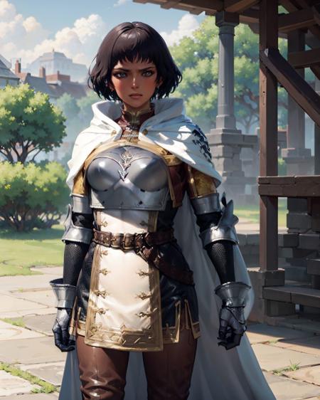 (masterpiece:1.4),(best quality:1.4),
<lora:mercedes_dd:1>(mercedes_dd),1girl,solo,short hair, cape, armor, black hair, battle pose, holding sword,