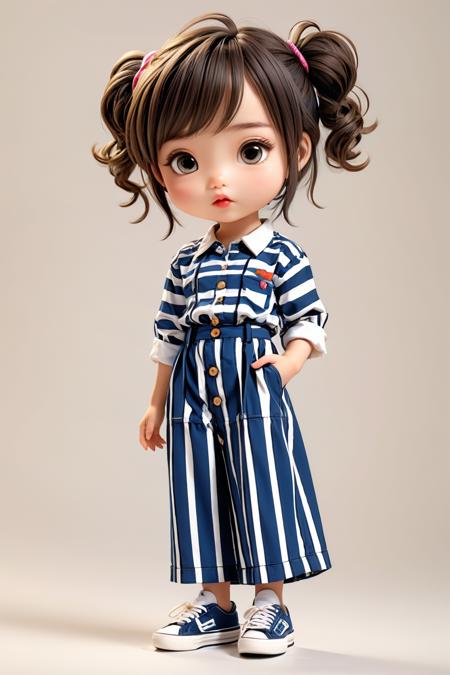 1girl,solo,chibi,(Striped_button-down_shirt:1.5),(Wide-leg_trousers:1.4),(Slip-on_sneakers:1.3),(Modern_art_gallery_background:1.5),datou,<lora:datou-000005:0.8>,