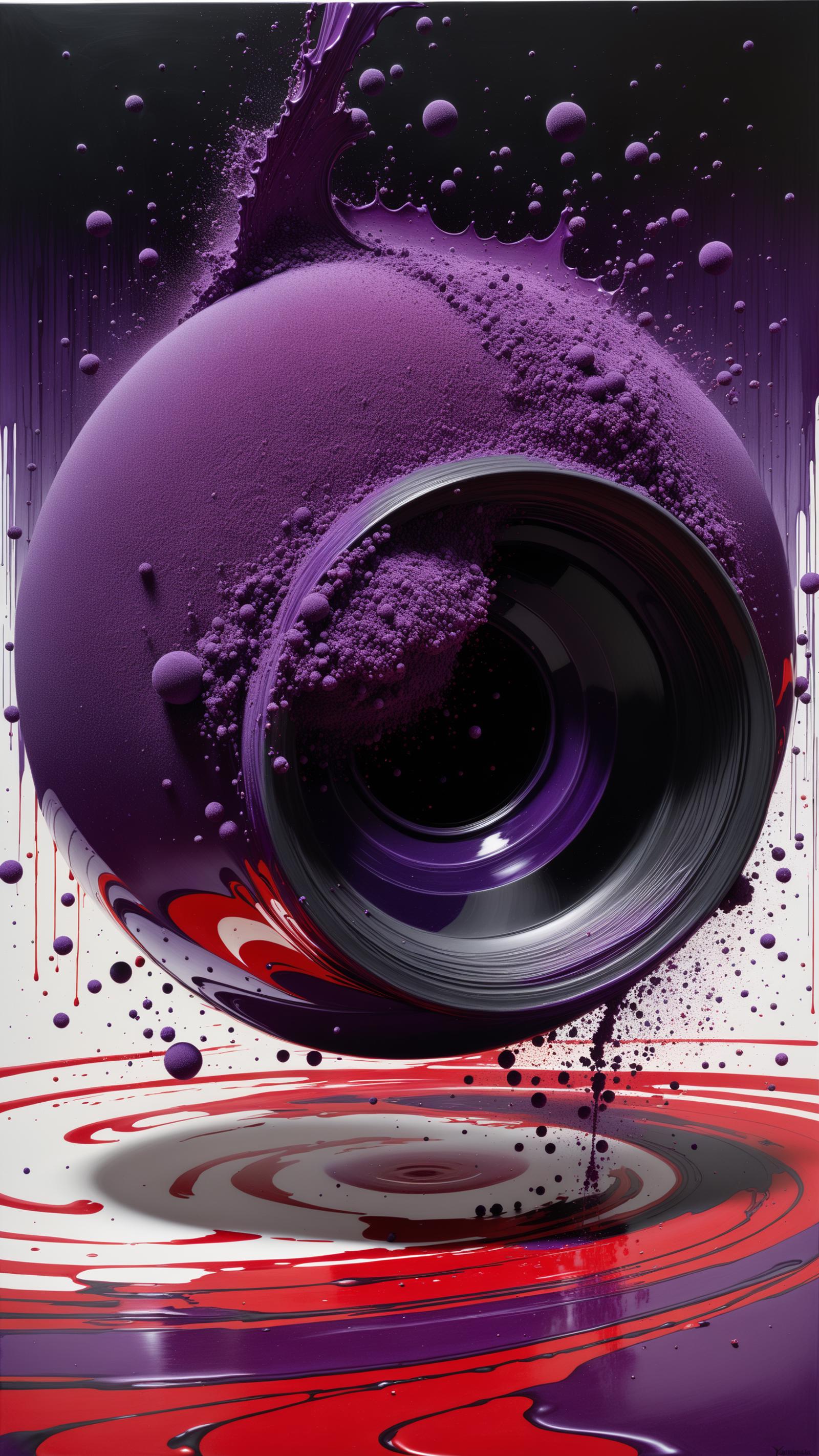 Purple and black color wheel with paint splatters.