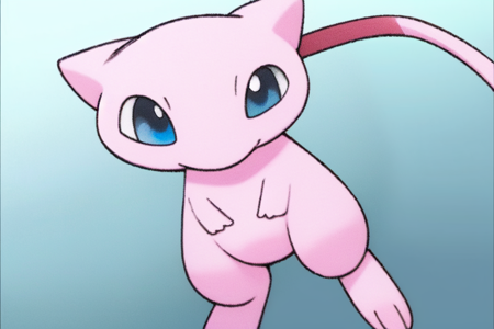 mew, body pink, blue eyes